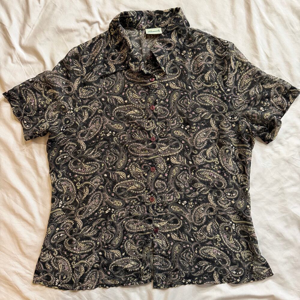 Penman’s Sheer Paisley Button Front Blouse Women Approx M Boho Lightweight - Picture 2 of 9